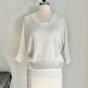 Express Ivory Open Knit Dolman Sleeve Sweater Metallic Thread Accents, Small
